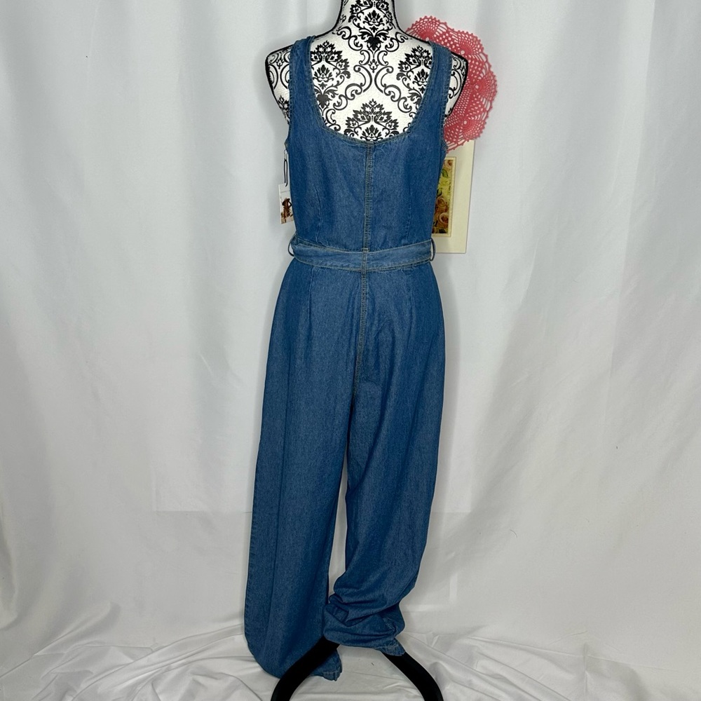 NWT Sincerely Jules Blue Jean Denim Button Down, Belted, & Wide Leg Jumpsuit L - Picture 5 of 13
